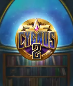 Discover the magical visuals of ELK Studios' Cygnus 2 Slot, showcasing a luxurious logo with a shining design in purple and gold. Positioned against a celestial background of a library, this image conjures the theme of adventure and mystery. 